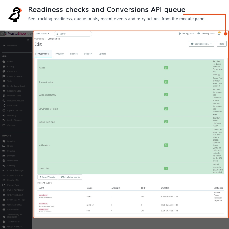Controlli di prontezza e coda Conversions API