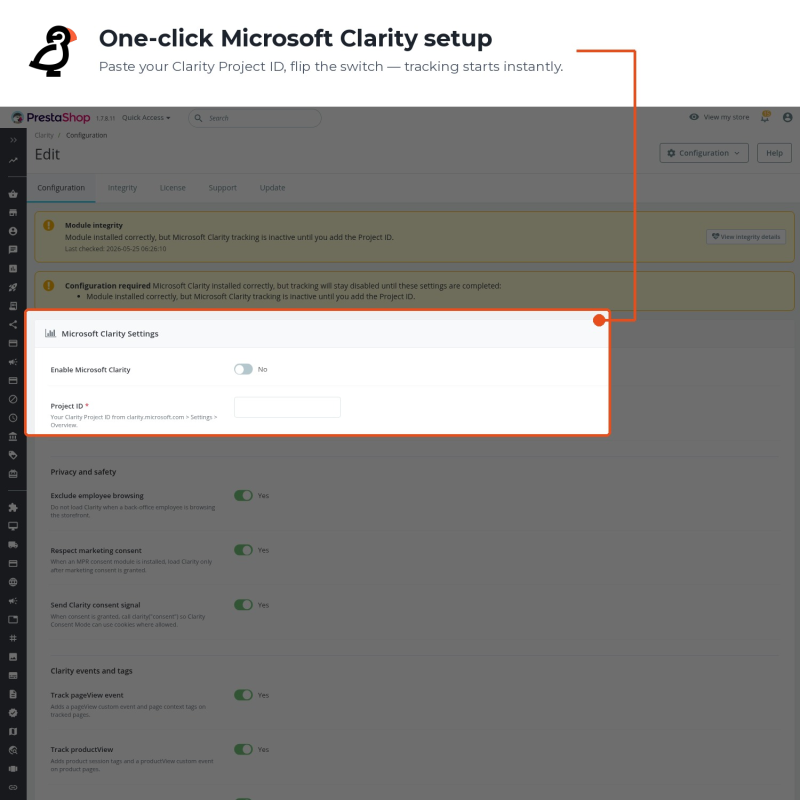 One-click setup for connecting your Microsoft Clarity account