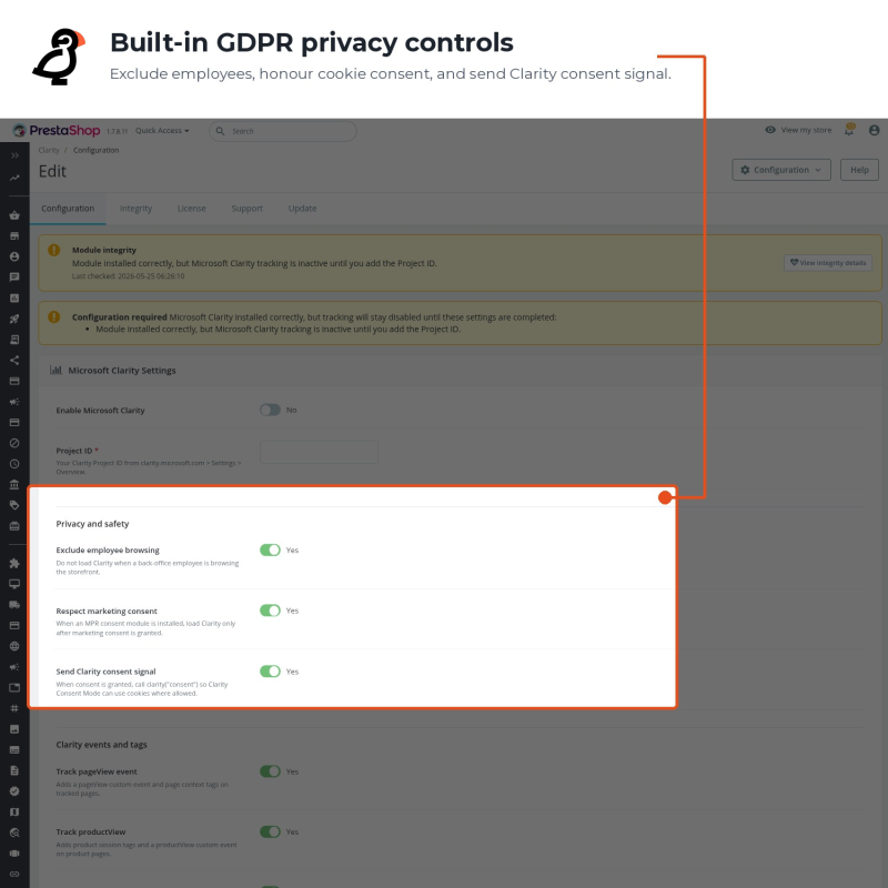 Built-in GDPR privacy controls for consent-aware tracking