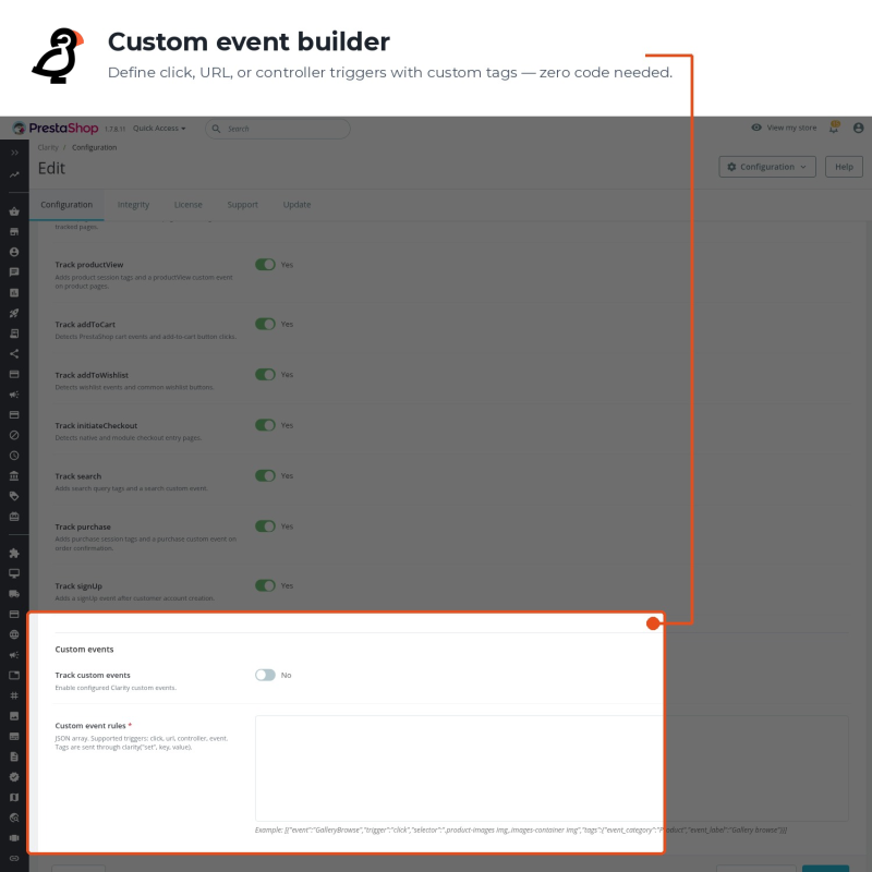 Builder for defining your own custom tracking events