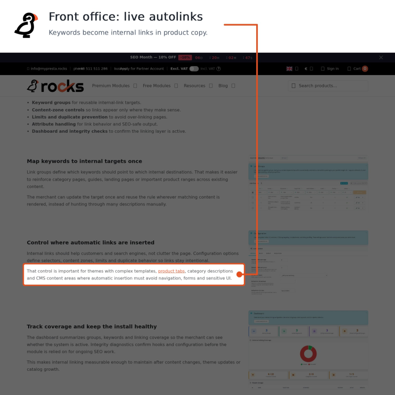 Live autolinks appearing in product content on the storefront