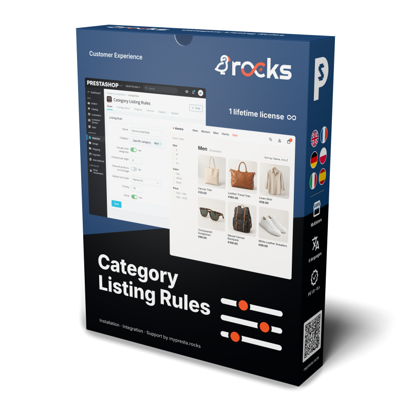 Category Listing Rules for PrestaShop, per-category products per page and default sort order