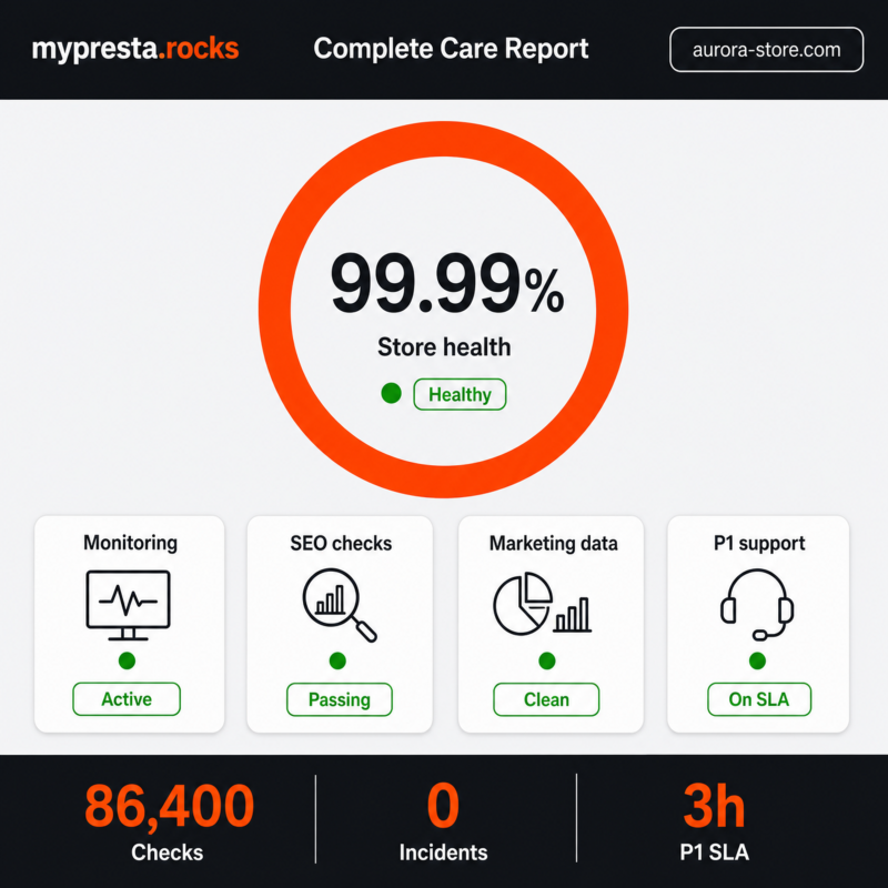Shop-Zustand bei 99,99 Prozent mit Monitoring, SEO und Support im Grünen
