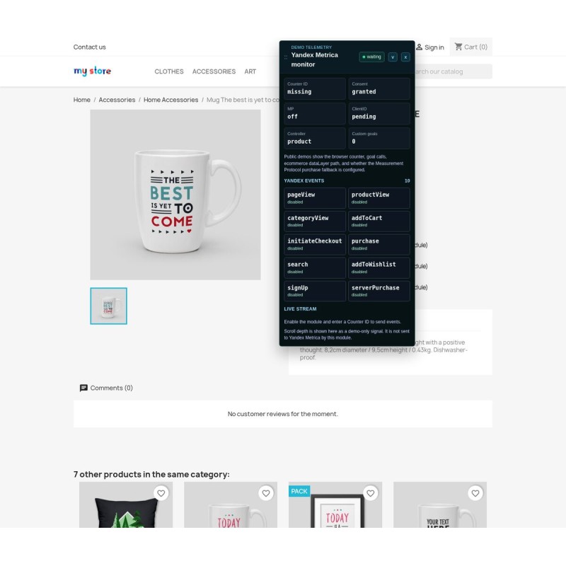 PrestaShop Yandex Metrica Module - Zdarzenia produktów Yandex