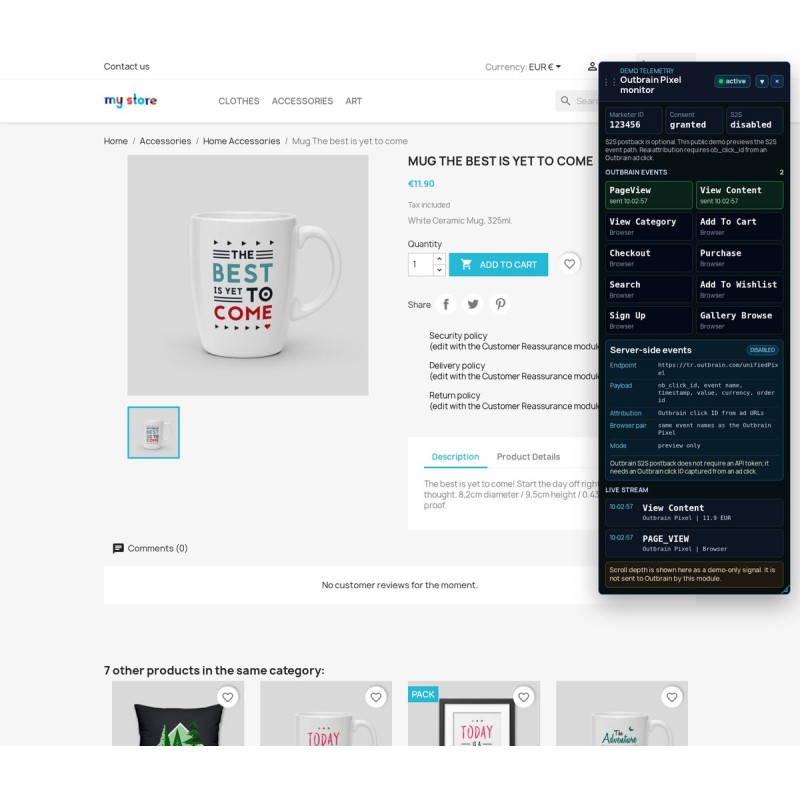 Outbrain Pixel + S2S for PrestaShop - Eventi Outbrain relativi ai prodotti
