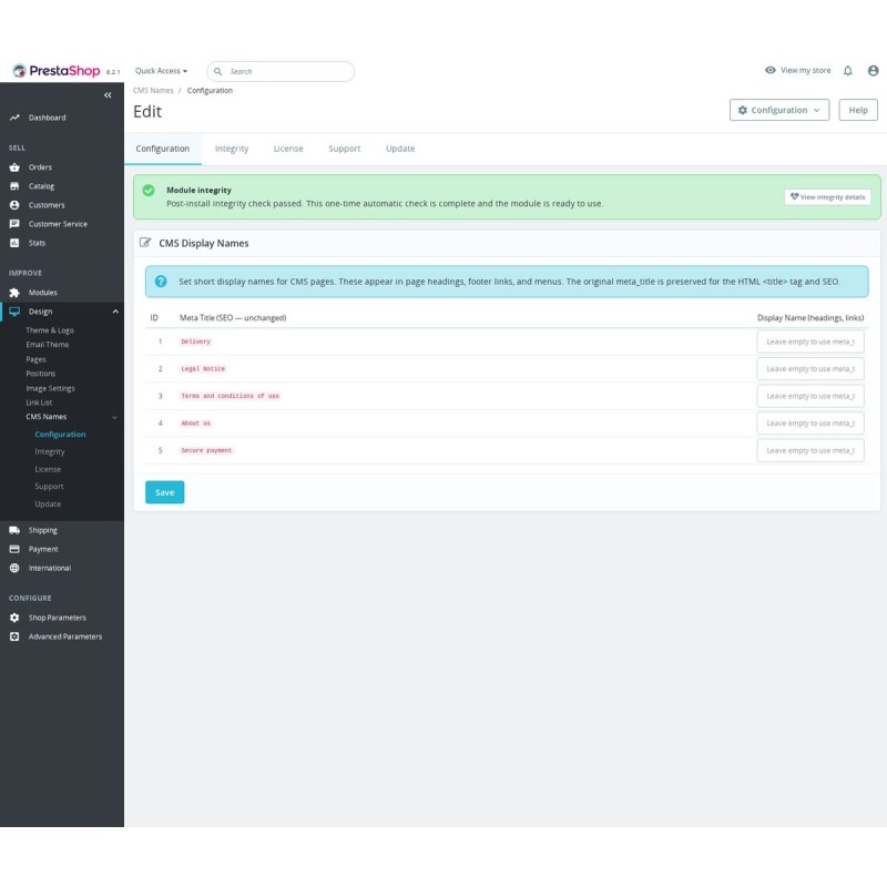 CMS Display Names for PrestaShop SEO - Gestion des noms d’affichage des pages CMS