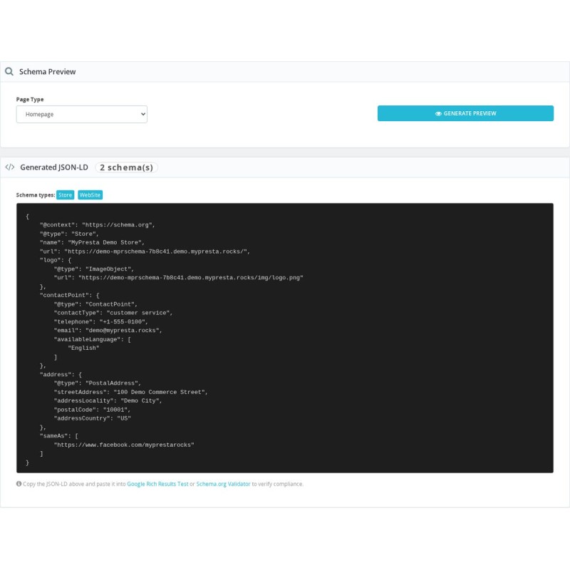 Vista previa del marcado Schema.org rich snippet para productos y migas de pan