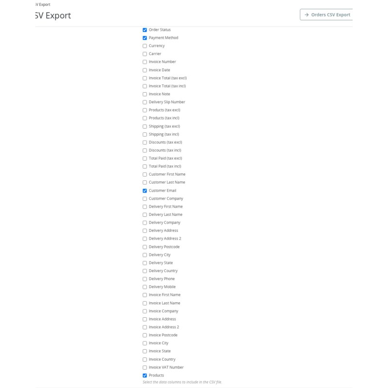Los módulos de gestión de pedidos incluidos en el pack añaden columnas de exportación CSV configurables en el Back Office