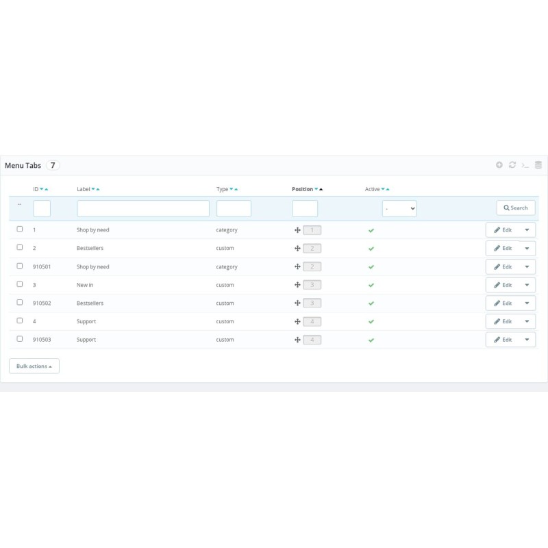 Cada módulo del pack instalado añade sus propias pestañas de menú organizadas en el Back Office