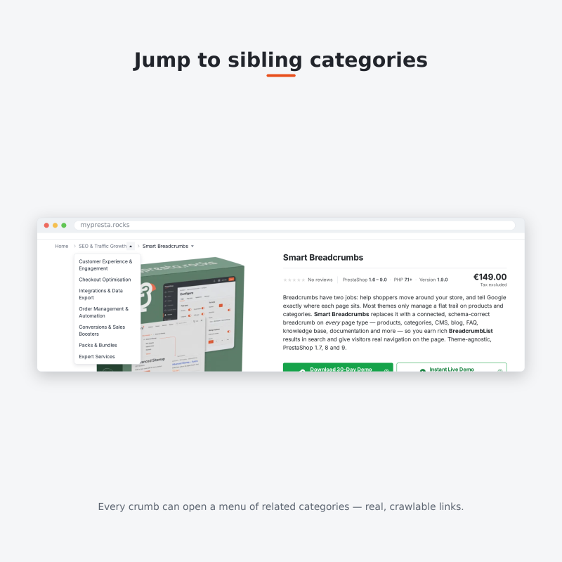 Sibling category dropdown open