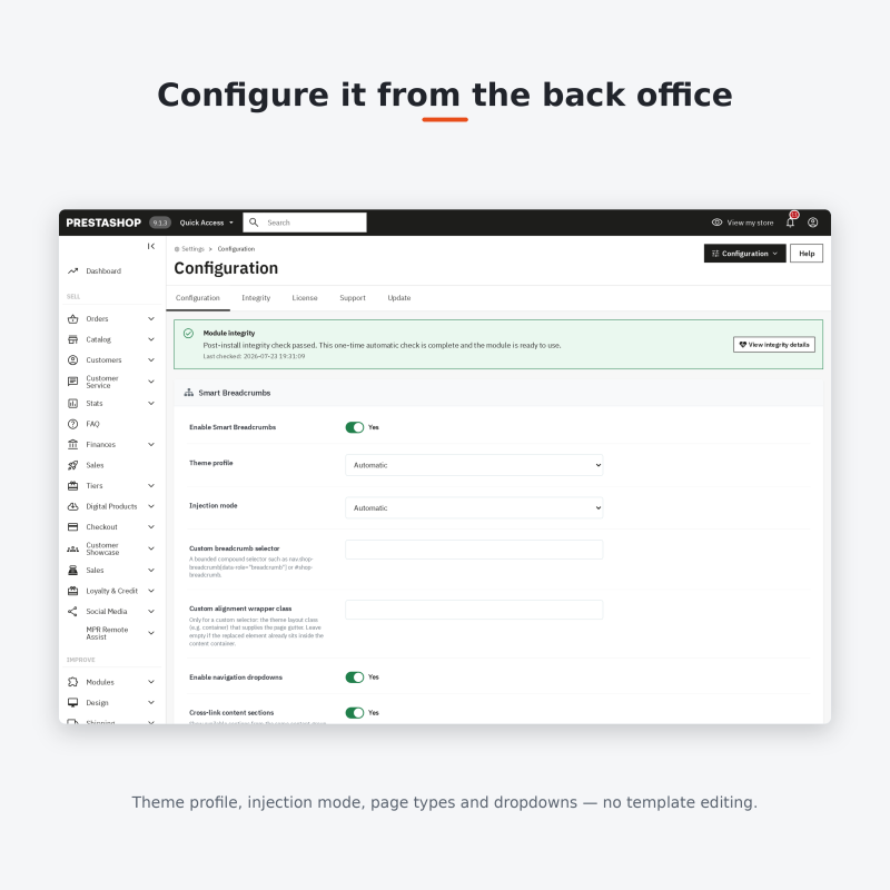 Configuration in the back office