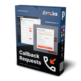 Callback Requests queue in the PrestaShop back office with statuses, overdue flag and click-to-call numbers