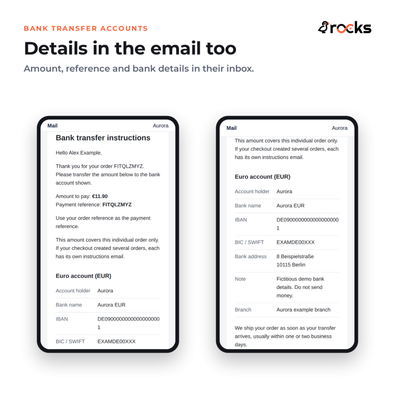 Due estratti completi dell’email reale in un’app di posta generica.