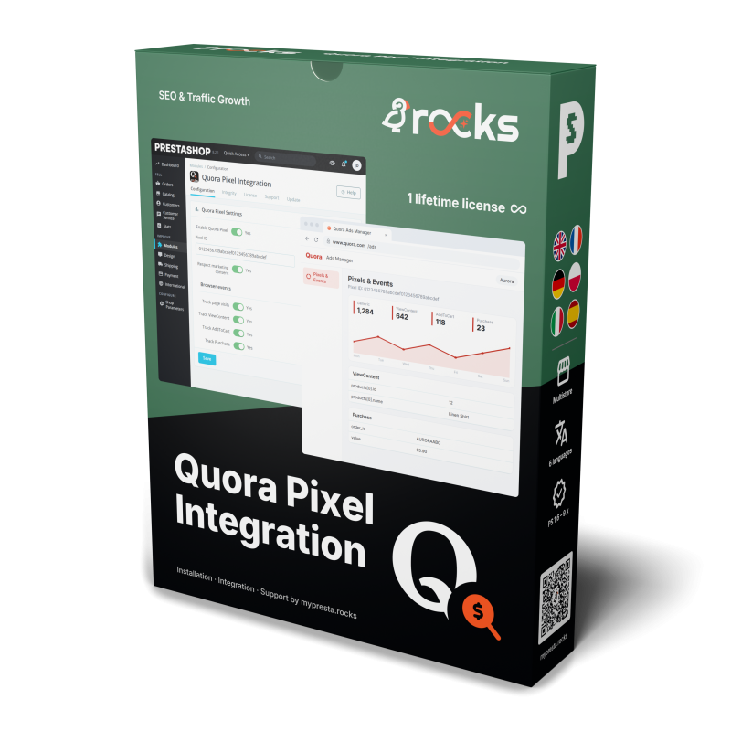 Tracciamento delle conversioni Quora Ads in PrestaShop con pixel browser ed eventi API lato server