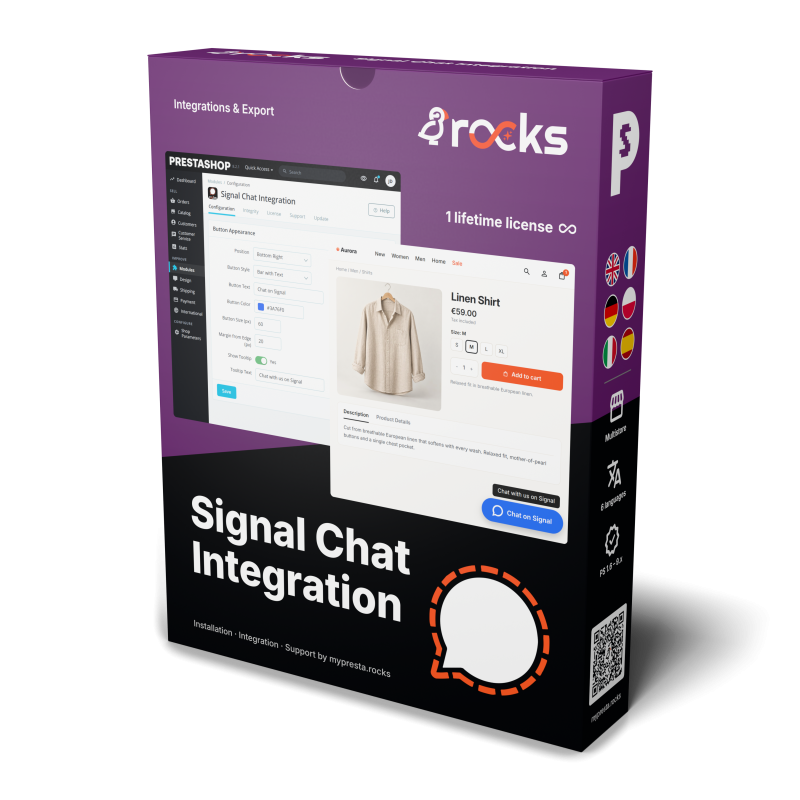 Añada un enlace flotante de mensaje cifrado de Signal para los compradores en PrestaShop