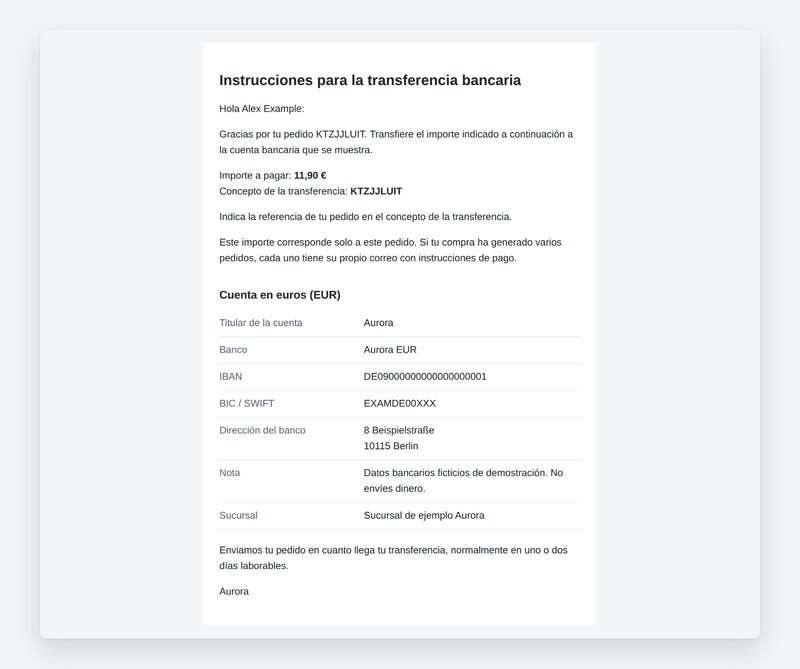Contenido del correo original con importe real, referencia y cuenta EUR.