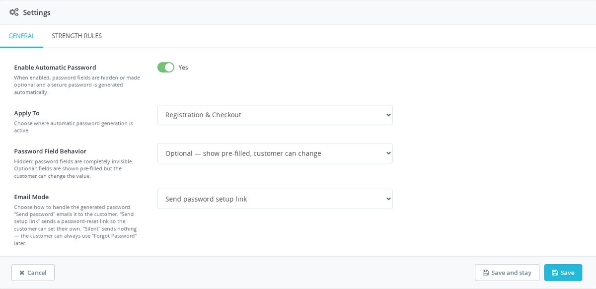 Einrichtung für Registrierung und Bezahlung mit E-Mail-Optionen
