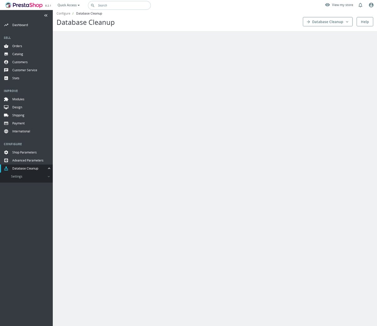 PrestaShop Database Cleanup Module - espacio de limpieza de base de datos