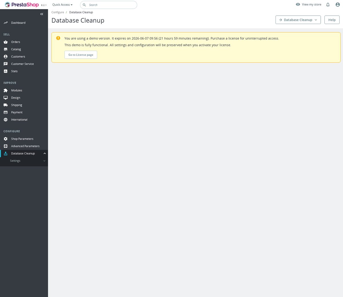 PrestaShop Database Cleanup Module - limpieza de carritos abandonados