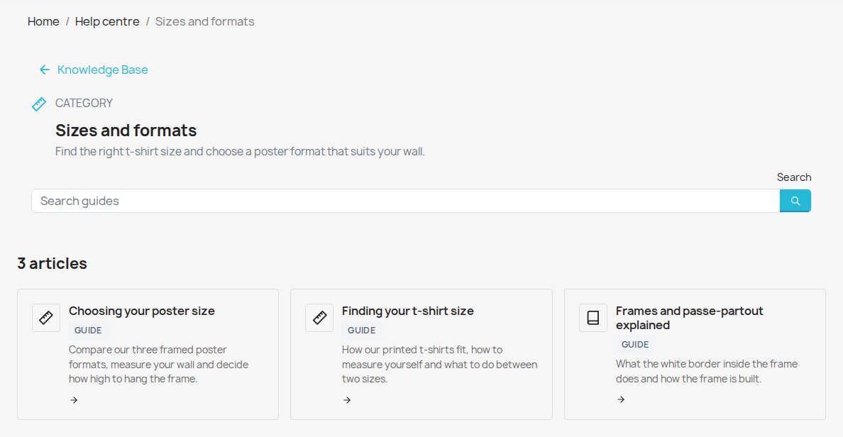 Knowledge-base category page with an introduction and its published guides