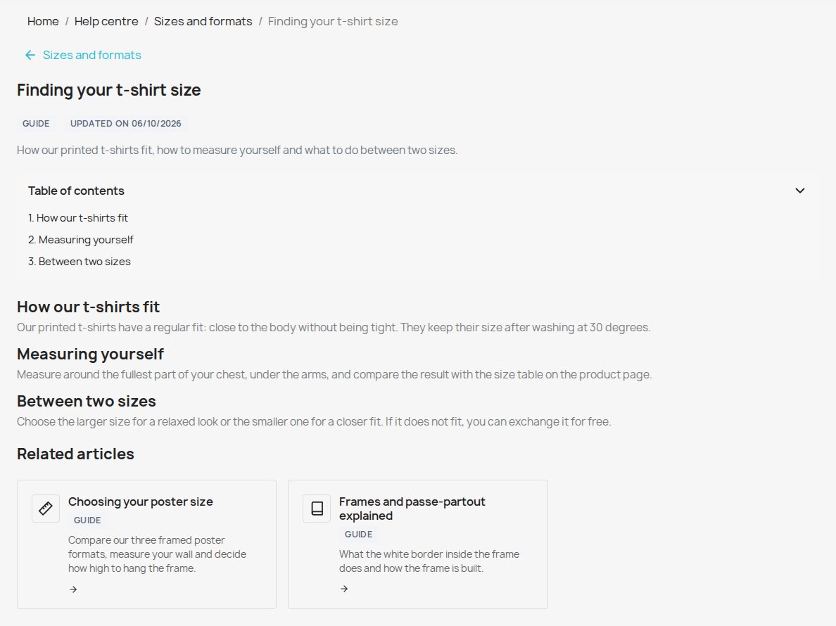 Help article with a contents list, section headings and related guides from the same category