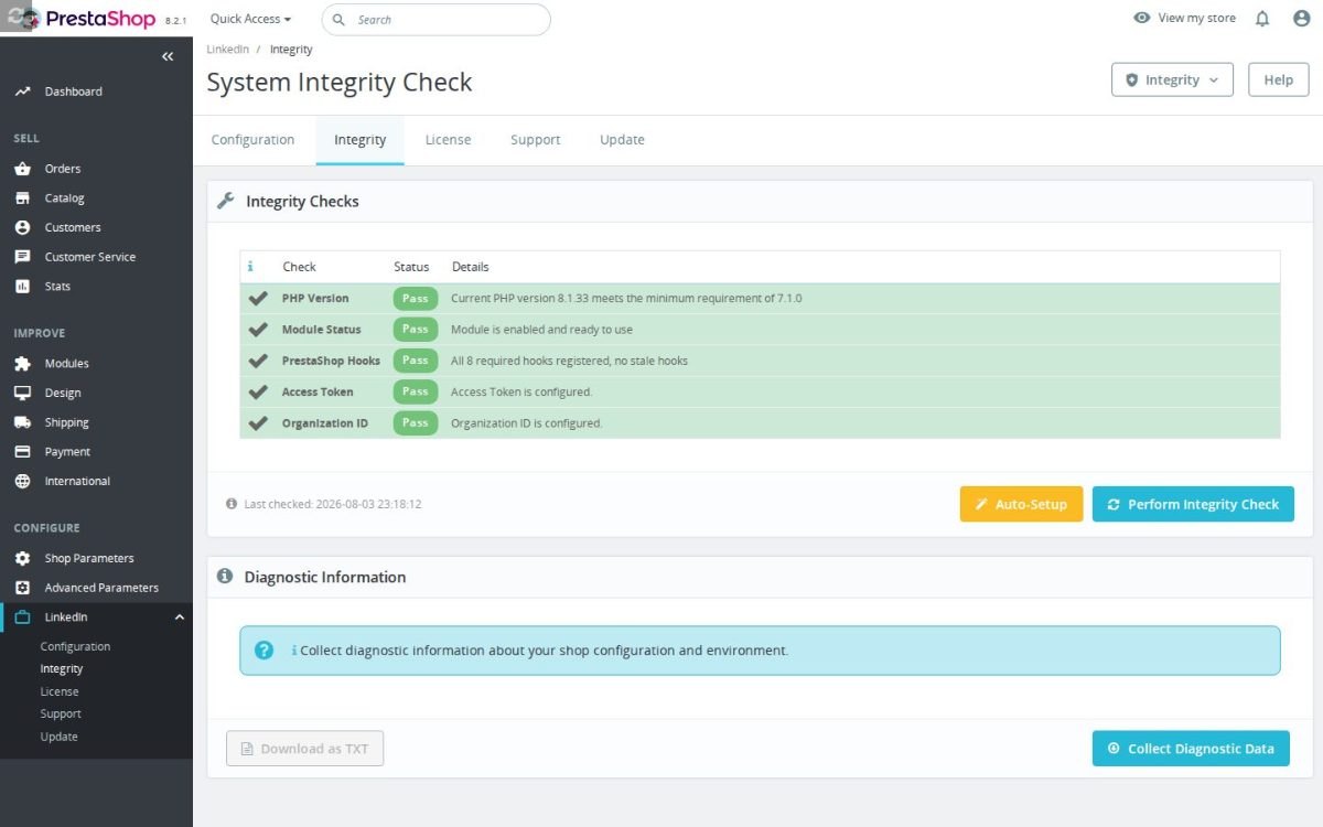 Il controllo di installazione di LinkedIn Integration