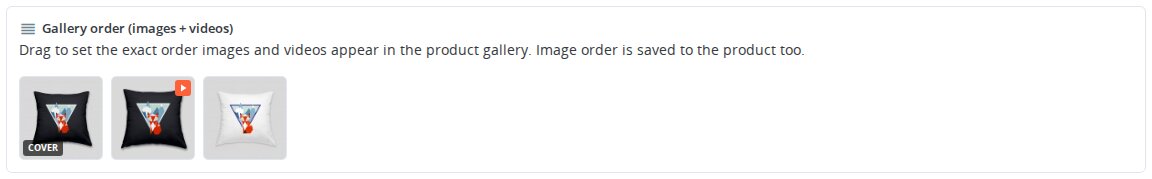 Back office product editor with photos and videos arranged in one gallery order