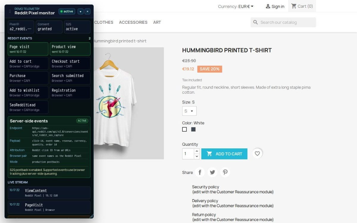 Reddit Pixel Integration on a shop product page