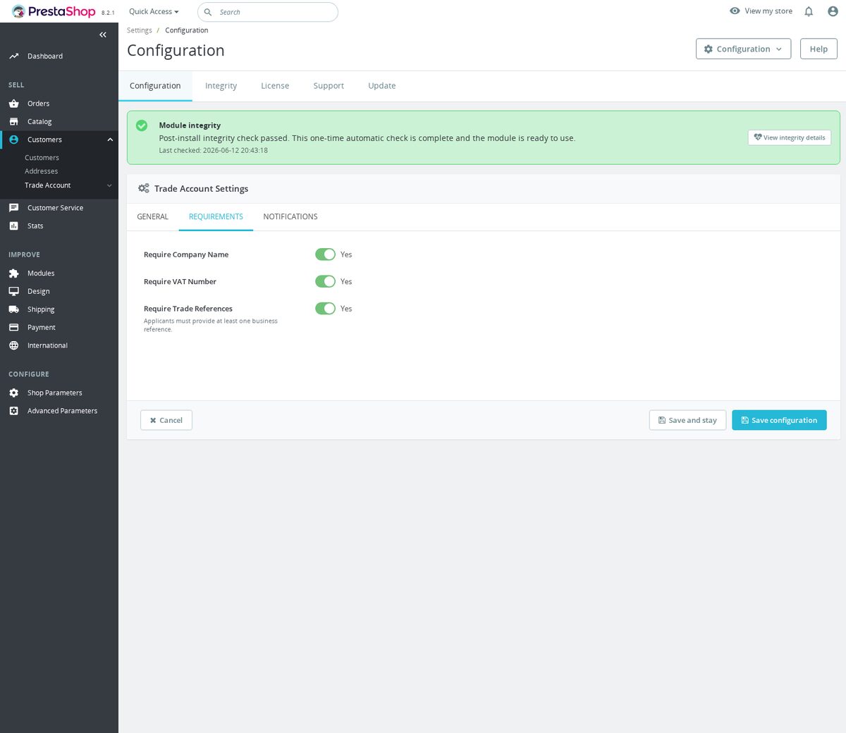 PrestaShop Trade Account - rejestracja B2B - wymagane dane w panelu administracyjnym