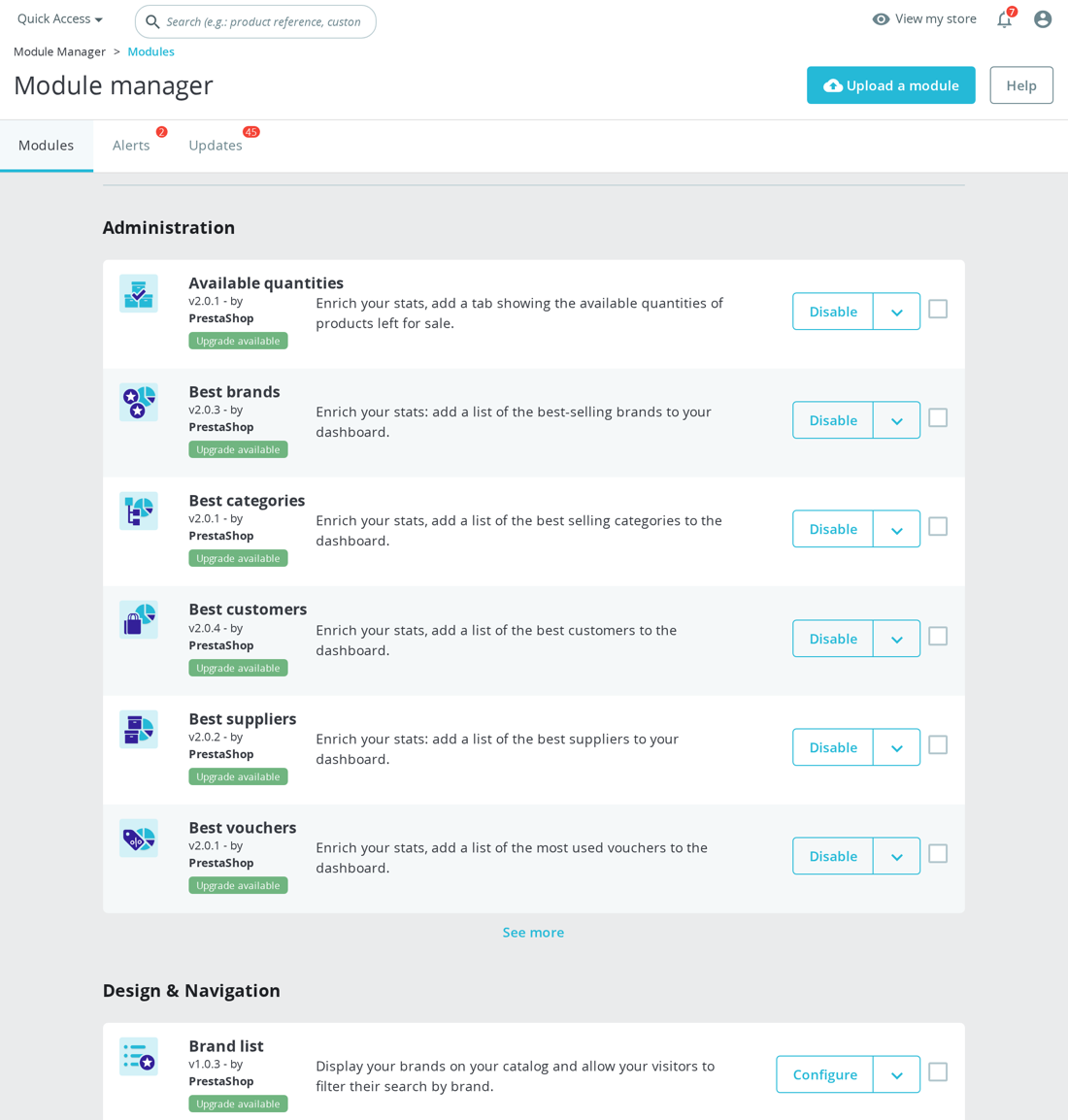 Upload a module-Bildschirm im PrestaShop Module Manager