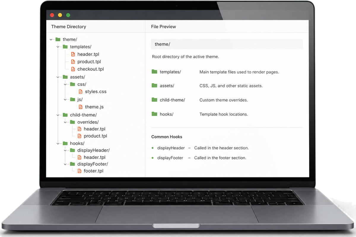PrestaShop /themes/ directory deep dive: how templates, assets, and child themes actually work