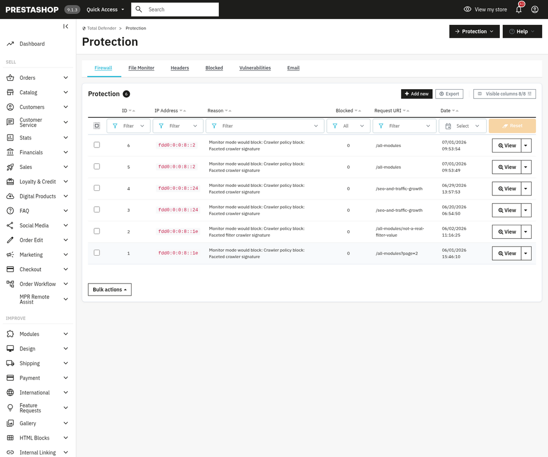 PrestaShop admin IP firewall in mprsecurityrevolution