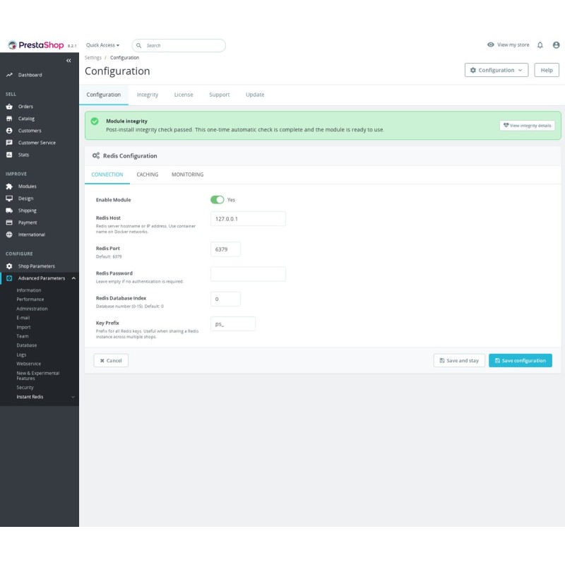 PrestaShop Redis Cache Manager - Admin Redis Configuration
