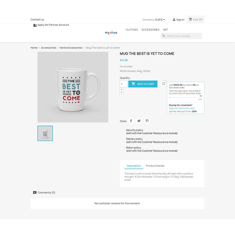 Trade pricing and discount widget shown on the PrestaShop product page