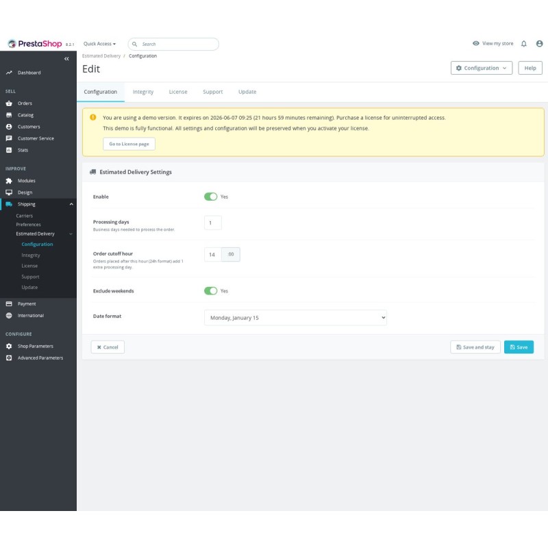 Exclude weekends and set the daily cut-off time in the module settings