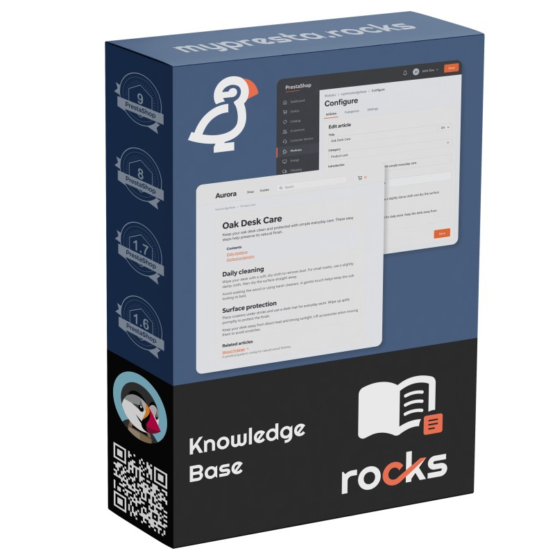 Organise guides in PrestaShop with searchable articles, categories and contents navigation